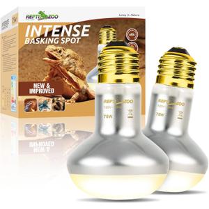 REPTI ZOO 2 Pack Heat Lamp 75W, Intense Basking Spot Simulated Natural Sunlight Heating Lamp Bulb, Heat Emitter UVA Heat Lamp Bulb for Reptile Chickens Pet Brooder