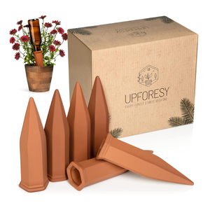 6 Pack Terracotta Watering Spikes for Indoor and Outdoor Plants - Simple and Easy Setup - Keep Plants Happy and Watered While You are Away