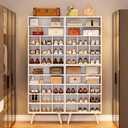 5 Tiers Shoe Cubby with Legs, Stackable Wood Shoe Rack Organizer with 9-Cube and 2 Storage Shelves, Holds 10-15 Pairs, Freestanding Shoe Rack for Closet, Entryway, Apartment, White