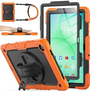 SEYMAC stock Case for Samsung Galaxy Tab A11+ Plus/A9+ Plus 11'', Full-Body Drop Protection Case with Screen Protector Pencil Holder [360 Rotating Hand Strap] &Stand, Orange+Black