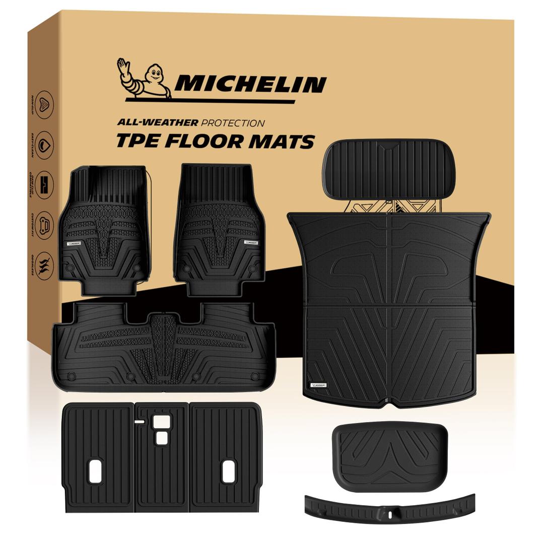 Michelin Vehicle Mat, All-Weather TPE Custom Fit Liner for Tesla Model Y 5 Seat Floor Mats 2025-2027 (10 Piece), Elite