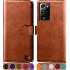 SUANPOT Galaxy Note 20 Ultra 5G Wallet Case - RFID Blocking Leather, Card Holder, Flip Folio, Light Brown