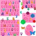 Actvty Letter Silicone Molds for Chocolate, 5 Pcs Uppercase Lowercase Alphabet Chocolate Molds and Number Flower Butterfly Fondant Molds for Making Strawberries, Candy, Cake Decorations