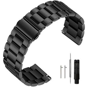 Stainless Steel Watch Band Quick Release Premium Brushed Matte Metal Watch Strap Bracelet  22mm Universal Stainless Steel Smartwatch Replacement Band Strap Men Women (Black)