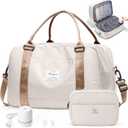 Vacuum Travel Bag for Women with Air Pump, Personal Item Carry on Bags with Seal Compression Pocket for Airlines, Weekender Overnight Bag for Women with Toiletry BagBeige & Brown