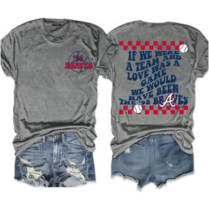 jusgai 98 Braves Shirt Women If We We're A Team Baseball Games Letter Print T-Shirt Baseball Graphic Tee Short Sleeve Shirts
