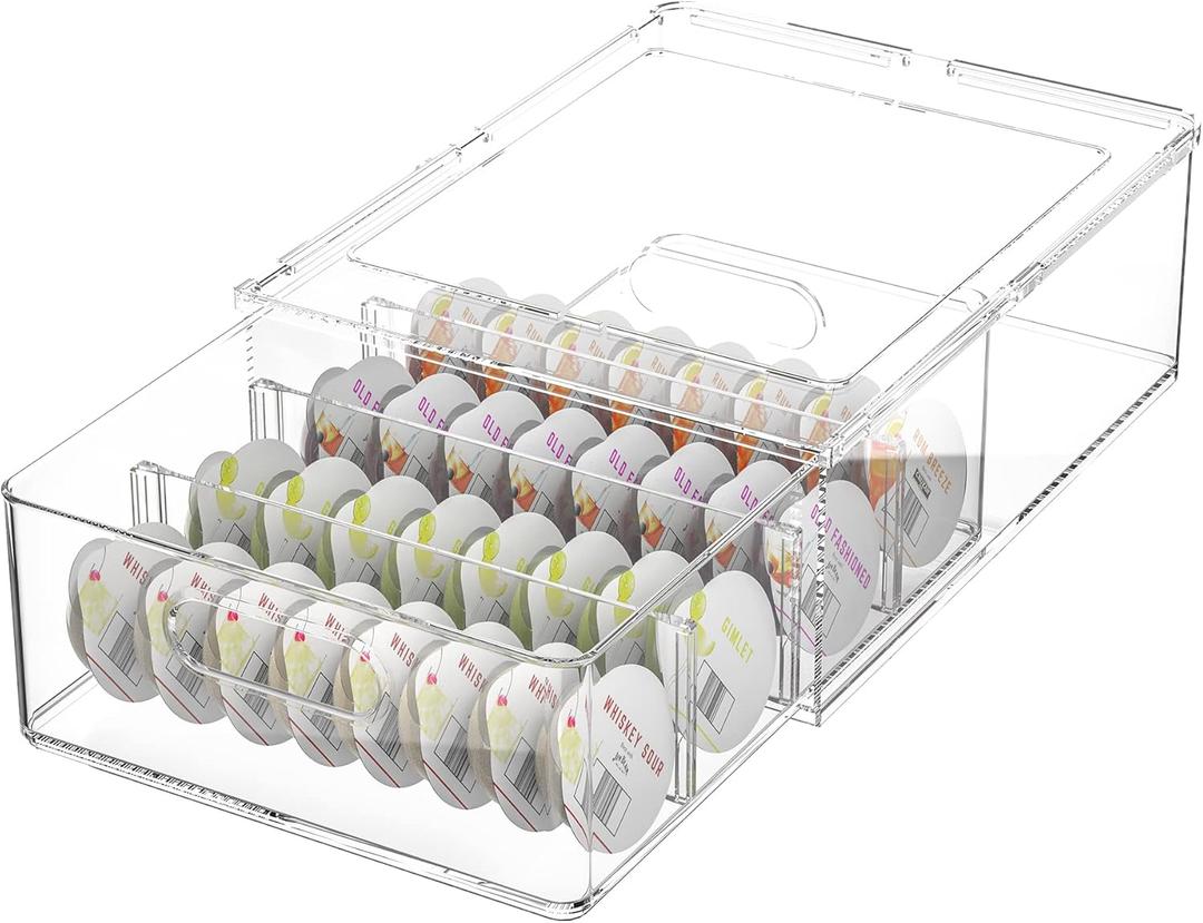 Refrigerator Storage Drawer for Bartesian Cocktail Pods, Stackable Bartesian Pod Holder for the Fridge, Hold 32 Bartesian Cocktail Capsules, Refrigerator Organizer Bins Storage Container -Clear