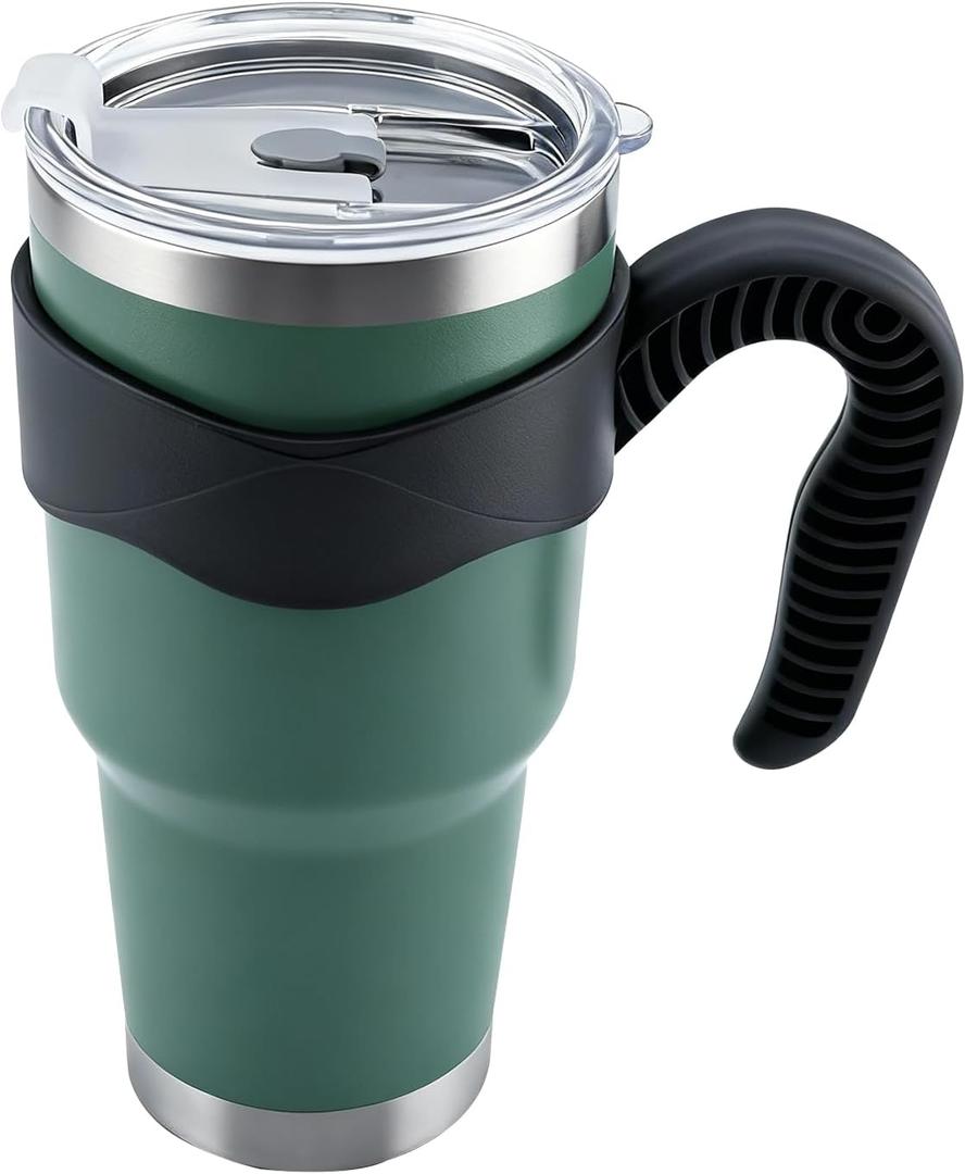 GGQ 30oz Insulated Tumbler with Handle Food-Grade 304 Stainless Steel with Lid,Straw and Cleaning Brush,Double Wall Cup for Hot & Cold Beverages,Leak-Proof Sweat-Proof Travel Coffee Cup (Green)