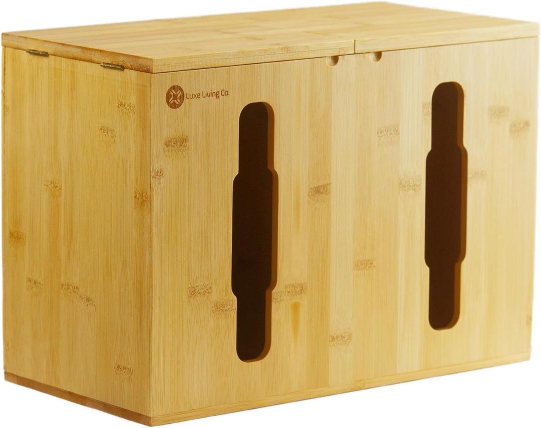 2-in-1 Bamboo Plastic Bag Holder and Trash Dispenser Large Capacity Storage for Kitchen Cabinet, Under Sink Storage, Pantry Organizers, Laundry Room Organization, Kitchen Must Haves 2025