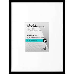 Americanflat 18x24 Poster Frame with Polished Plexiglass - Use as 8x10 Frame with Mat or Display 18x24 Photo Without Mat - Streamline Collection - Thin Border Picture Frames for Wall - Black