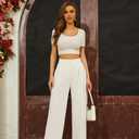 FUNYYZO Wide Leg Pants Women's High Elastic Waisted in The Back Business Work Trousers Long Straight Suit Pants