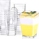 Eupako 100 Pack 5 oz Square Clear Plastic Dessert Cups with Lids and Spoons, Small Clear Tumbler Cups Set, Great for Desserts, Appetizers, Puddings, Mousse