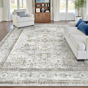 befbee Washable Area Rug 5x7, Area Rugs Stain Resistant Neutral Washable Rugs for Living Room Bedroom Vintage Non-Slip Thin Large Size Area RugLight Blue Beige