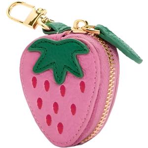 Strawberry Coin Purse Charm Leather Change Purse with Keychain, Cute Fruit Coin Pouch with Zipper, Mini Fruit Bag Charm Coin Purse for Women (Strawberry, pink)