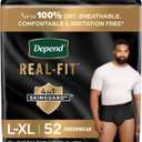 Depend Real Fit Incontinence Underwear for Men, Disposable, Maximum Absorbency, Large/Extra Large, Black, 52 Count (2 packs of 26), Packaging May Vary (Large/X-Large (Black))