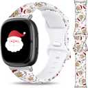 Christmas Halloween Thanksgiving Band Compatible with Fitbit Versa 3/Fitbit Versa 4/Fitbit Sense/ 2, Smartwatch Holiday Women Men Silicone Replacement Strap for Fitbit Versa 3/4, Fitbit Sense/ 2 (Santa Claus)