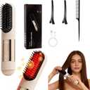 2026 New Go Brush Pro - 3 Temps Portable Cordless Hair Straightener Brush for Travel, 30s Fast Heat & Led Digital Display(C/F), Cool Air Setting On The Back (Beige)