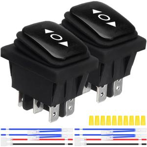 2Pcs Black Momentary Polarity Reverse Switch Waterproof Control Rocker Toggle Switch 20A 12V DC 16A 250V/20A 125V AC DPDT 6Pin 3Position (ON)-Off-(ON) with Jumper Terminal Wires for Car Boat