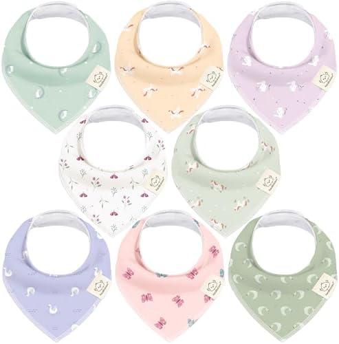 KeaBabies 8-Pack Organic Baby Bandana Bibs for Girls - Super Absorbent Triangle Baby Bibs for Drooling and Teething Infant, 100% Cotton Extra Soft for Newborn, Infant 0-36 Months (Lunaris)