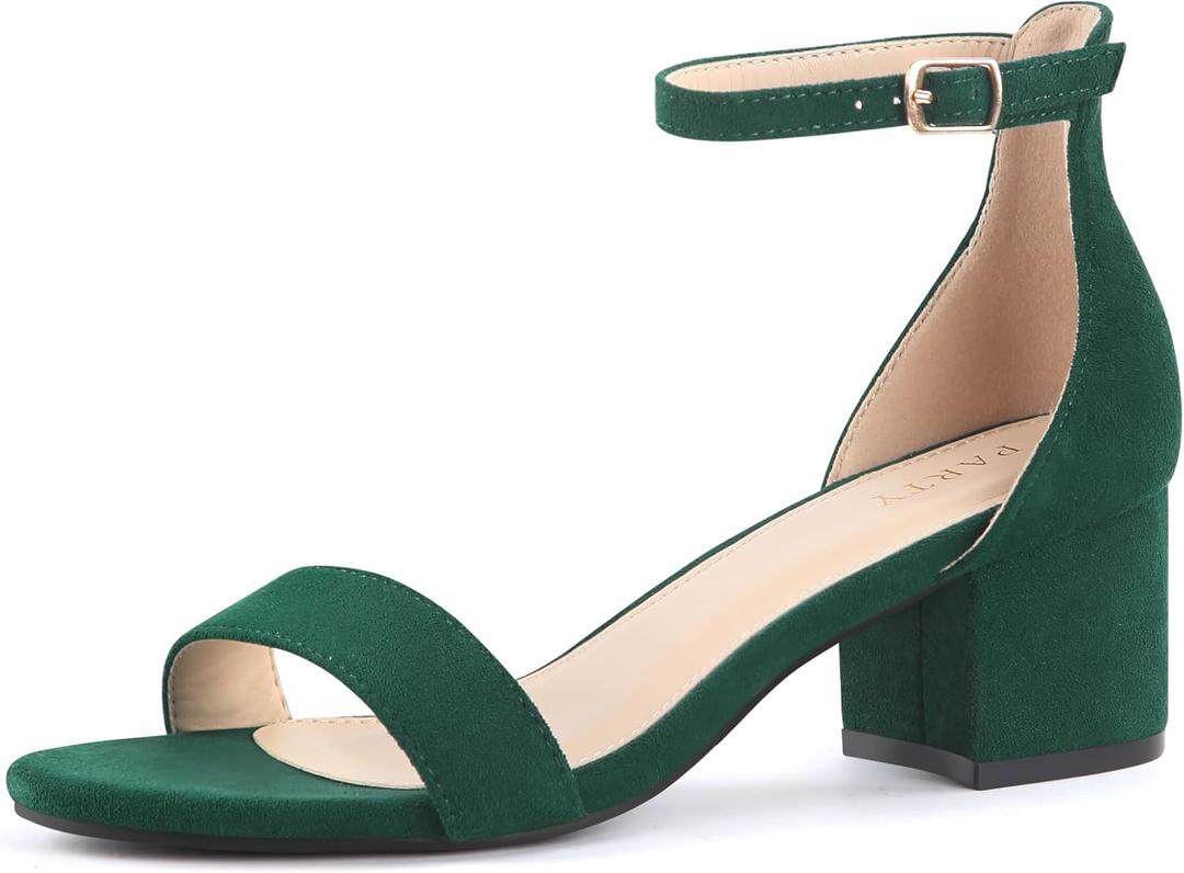 PARTY Women's Open Toe Ankle Strap Low Block Chunky Heels Sandals, Size 6