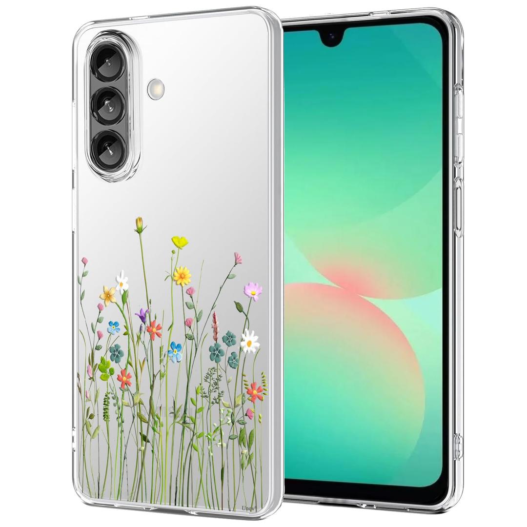 Unov Case for Galaxy A17 / A26 / F17 / M17, Crystal Clear Phone Case with [Anti-Slip Embossed Pattern], Shockproof Slim Protective [Anti-Yellowing TPU] Back Cover, Flower Garden