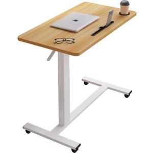 Overbed Beside Table,Bed Desk,Hospital Bedside Table,Pneumatic Mobile Laptop Computer Standing Desk Cart with Tray (Natural)