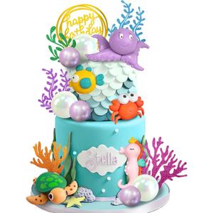19 PCS Ocean Animal Cake Toppers Sea Animal Cake Toppers Under the Sea Cake Decorations for Sea Ocean Theme Baby Shower Birthday Party Decorations Supplies (Ocean 2)