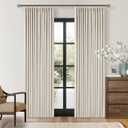 80 Inch Pinch Pleated Linen Black Out Curtains 2 Panels for Bedroom Living Room Cream 100% Blackout Curtains 80 Inches Long Pinch Pleat Dual Layer Drapes Cream Ivory Drapes for Dining Room Office