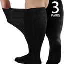 Wide Diabetic Socks for Men Women Plus Size, Extra Long Edema Sock with Thickened Sole, Non-Binding Loose Fit Socks for Swollen Feet, Lymphedema - 3 Pairs Black
