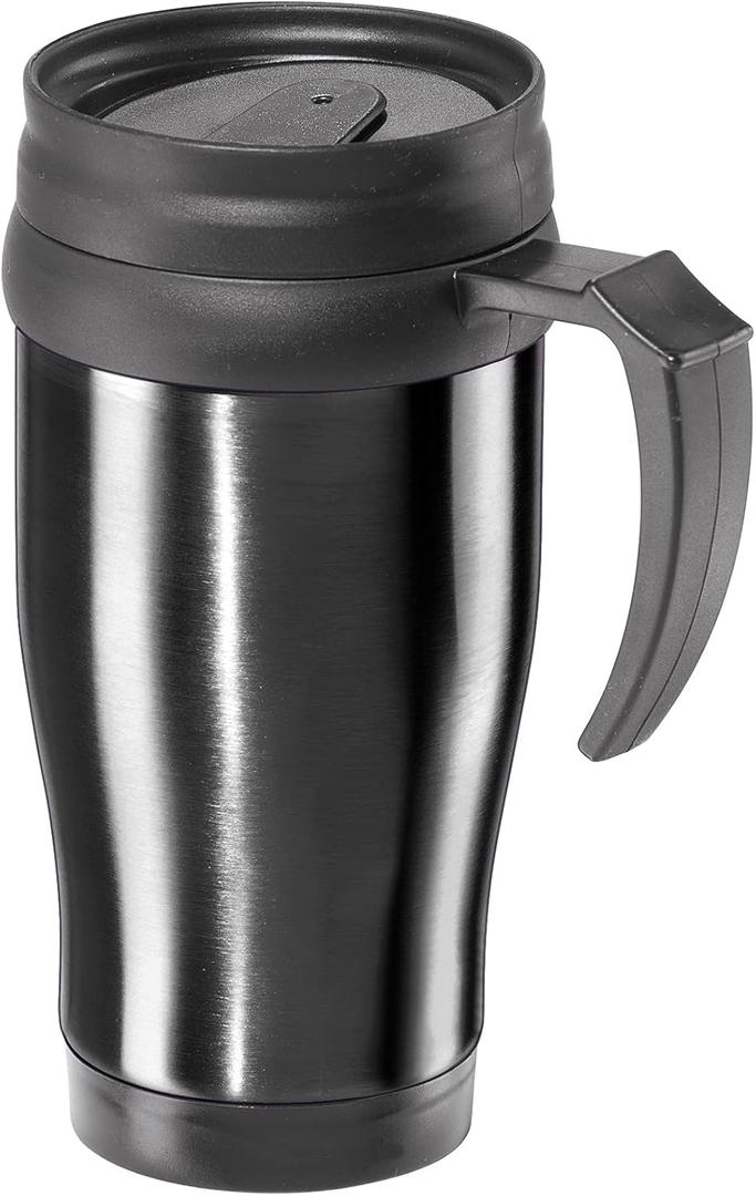 Oggi Commuter Travel Mug 14oz - Insulated Coffee Mug, Thermal Stainless Steel with Easy Grip Tumbler Handle - Black