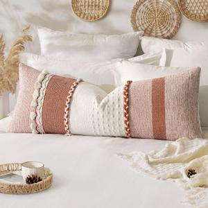 MIULEE Rust Decorative Body Lumbar Throw Pillow Cover 14x36 Inch Boho Long Cushion for Pack of 1 Farmhouse Home Decor for Sofa Living Room Couch Bed
