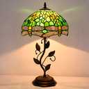 WXCFCD Tiffany Table Lamp Stained Glass Desk Lamp 12X12X19 Inches Reading Light Decor Bedroom Living Room (Yellow Green Dragonfly Style)
