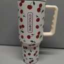 DLOCCOLD 40 oz Tumbler with Handle and Flip Straw, Leak Resistant Leak-Proof Tumbler with Lid and Straw, Insulated Stainless Steel Travel Mug, Keeps Cold or Hot, Car Cupholder Friendly, Hot Cherry