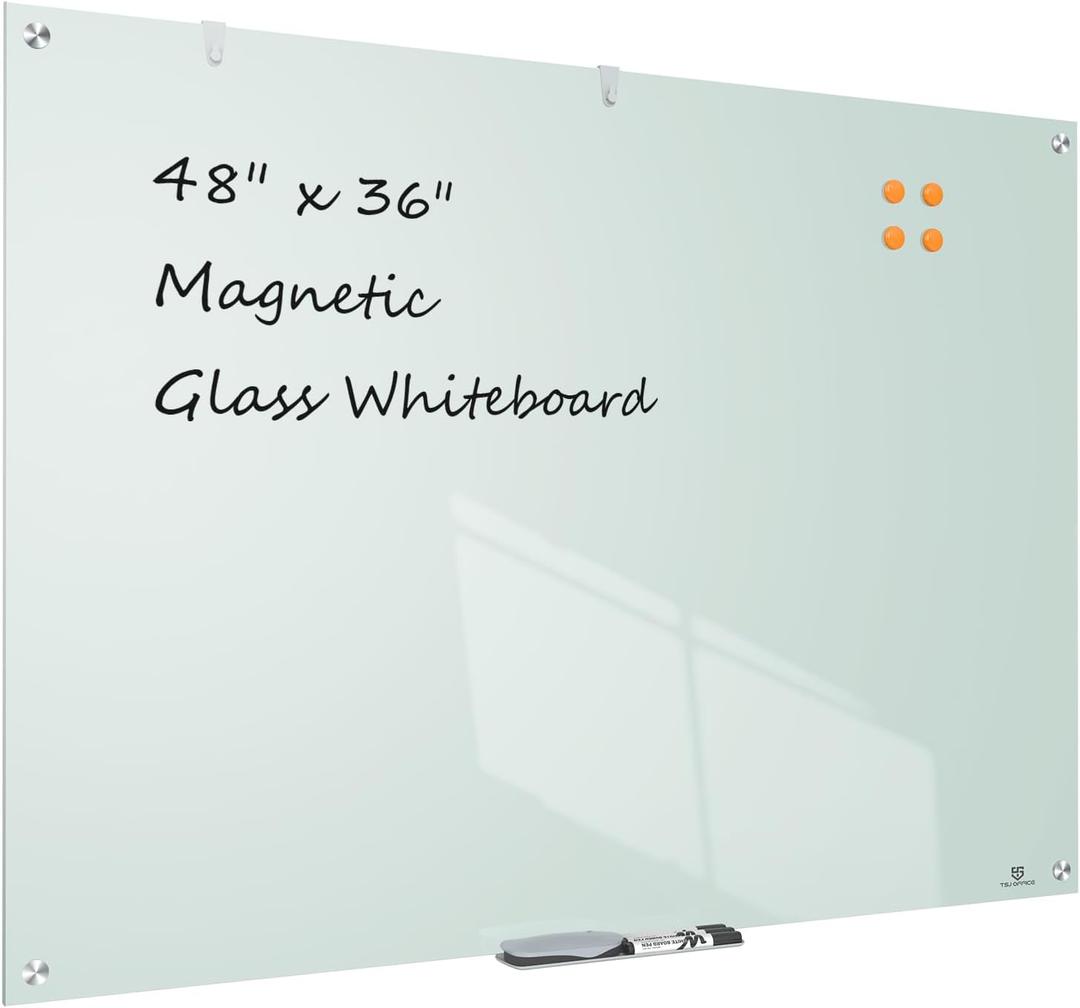 White Board for Wall - 48" x 36" White Glass Board 4 X 3 FT