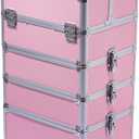 Makeup Rolling Train Case - Professional Cosmetics Organizer with Aluminum Frame, Folding Trays & Wheels, Portable for Travel & Studio (Pink)