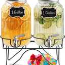 2 Gallon Glass Drink Dispensers for Parties with Stand (2 Pack)
