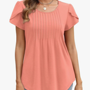 OFEEFAN Womens Tops Tulip Short Sleeve Blouses Pleated Front Summer Beach Vacation Outfits L Pink
