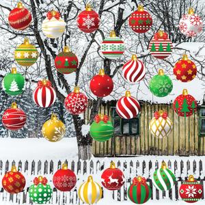 Barydat 30 Pcs Large Christmas Ball Shape Ornaments Xmas Plastic Decors Xmas Hanging Ornaments Christmas Yard Decorations for Tree Indoor Outdoor House Yard Supplies