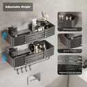 Voldra Shower Caddy Suction Cup, 2 Pack Shower Shelves for Inside Shower No Drilling, Aluminum Suction Showers Organizer with Towel Bar & Hooks Removable Bathroom Shelf Storage Rack(Gray)