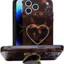 Compatible with Cute iPhone 17 Pro Max Case 6.9'', Tortoise Shell Phone Case with Dark Brown Amber Print Leopard Heart Holder Stand Kickstand Shockproof TPU Protective Cover for Women Girls