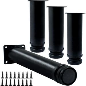 4Pcs 12 Inch / 300mm Adjustable Furniture Legs Stainless Steel Feet, Heavy Duty Table Legs Metal Sofa Legs, Black Desk Legs Dresser Feet for Chair Couch Cabinet (2 Inch Dia Round)