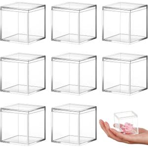 Blulu 8 Pcs Clear Acrylic Box with Lid Plastic Jewelry Mini Storage Box Mini Cube Containers for Candy and Tiny Jewelry Easter Party Favor(2.6 x 2.6 x 2.6 Inch,Classic Style)