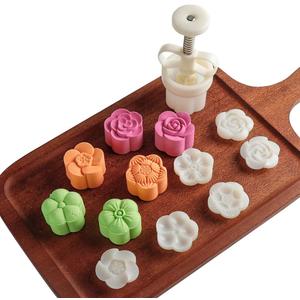 Moon Cake Mold Chinese Mid-autumn Festival Cookie Stamp Set, Thickness Adjustable 50g 6 Stamps Mooncake Shortbread Press DIY Decoration Hand Cutter Cake Polvoron Mold, White