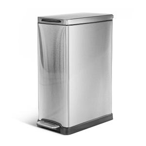 Home Zone Living 12 Gallon Kitchen Trash Can with Slim Fit Design | Stainless Steel with Soft-Close Step Pedal Lid, Bag Tuck Band for Easier Bag Changes, Rectangular Shape, Silver