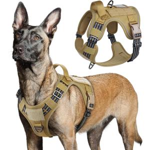 rabbitgoo Tactical Dog Harness for Large Dogs, No Pull Military Service Vest with Handle & Molle, Easy Control for Training Walking, Adjustable Reflective Straps, Brown, L