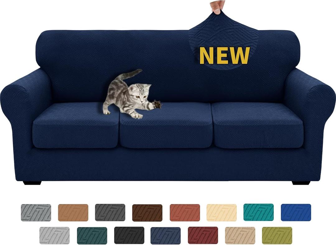 XINEAGE 2025 New 4 Pieces Couch Covers for 3 Cushion Couch Super Stretch Thick Soft Sofa Cover Anti Slip Sofa Slipcover Dogs Cats Furniture Protector (Navy Blue, 71"-91")