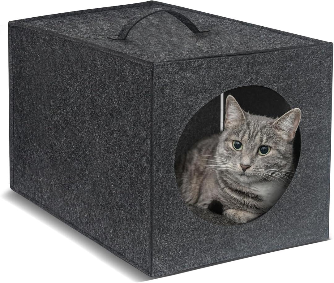 Cat Cave - 13 Inches Large House Hideout for Indoor Cats, Felt Bed With Pillow Inside, Cube Box, Cubby Covered Bed, Hut