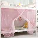 Eimilaly 8 Corner Bed Canopy Curtains for Girls Boys, Dormitory, Loft, 1-1.8M Bed, Outdoor Camping - Pink (Single Door for 1M Bed, Pink a)