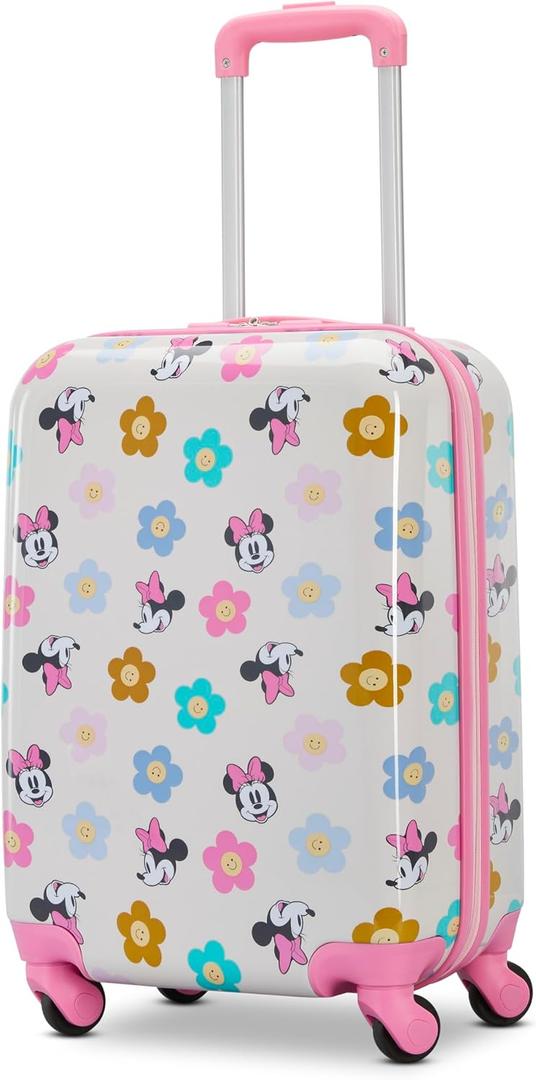 American Tourister Minnie Mouse Carry-On Luggage - Airline Approved, Durable Hardshell with Vibrant Minnie Mouse Design - Roll Confidentially with Spinner Wheels & Colorful Adjustable Handle, Carry-On 18-Inch