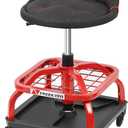 Rolling Shop Stool with Wheels, Garage Work Mechanic Stool with Backrest, Roller Mechanic Chair, Adjustable Height, 360 Swivel, Tool Tray Storage, 330 LBS Capacity, Heavy Duty, Red